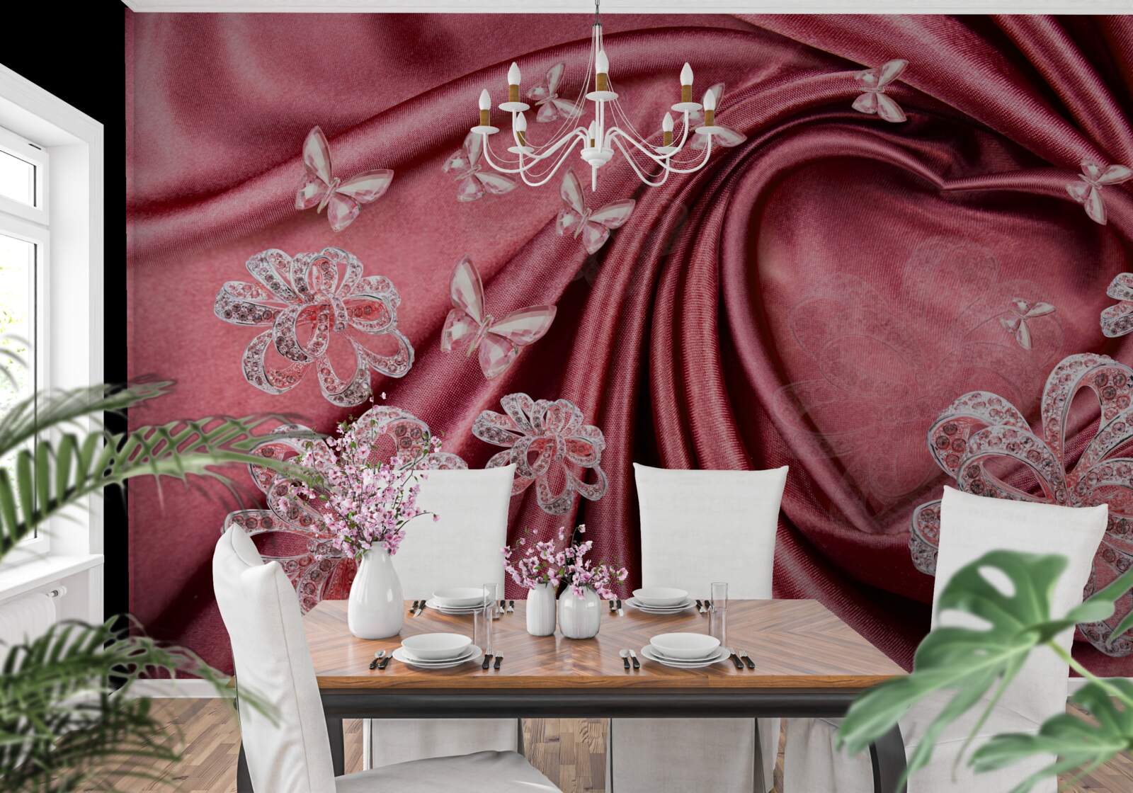 Fototapeta ozdoby kwiatowe umieszczone na jedwabiu