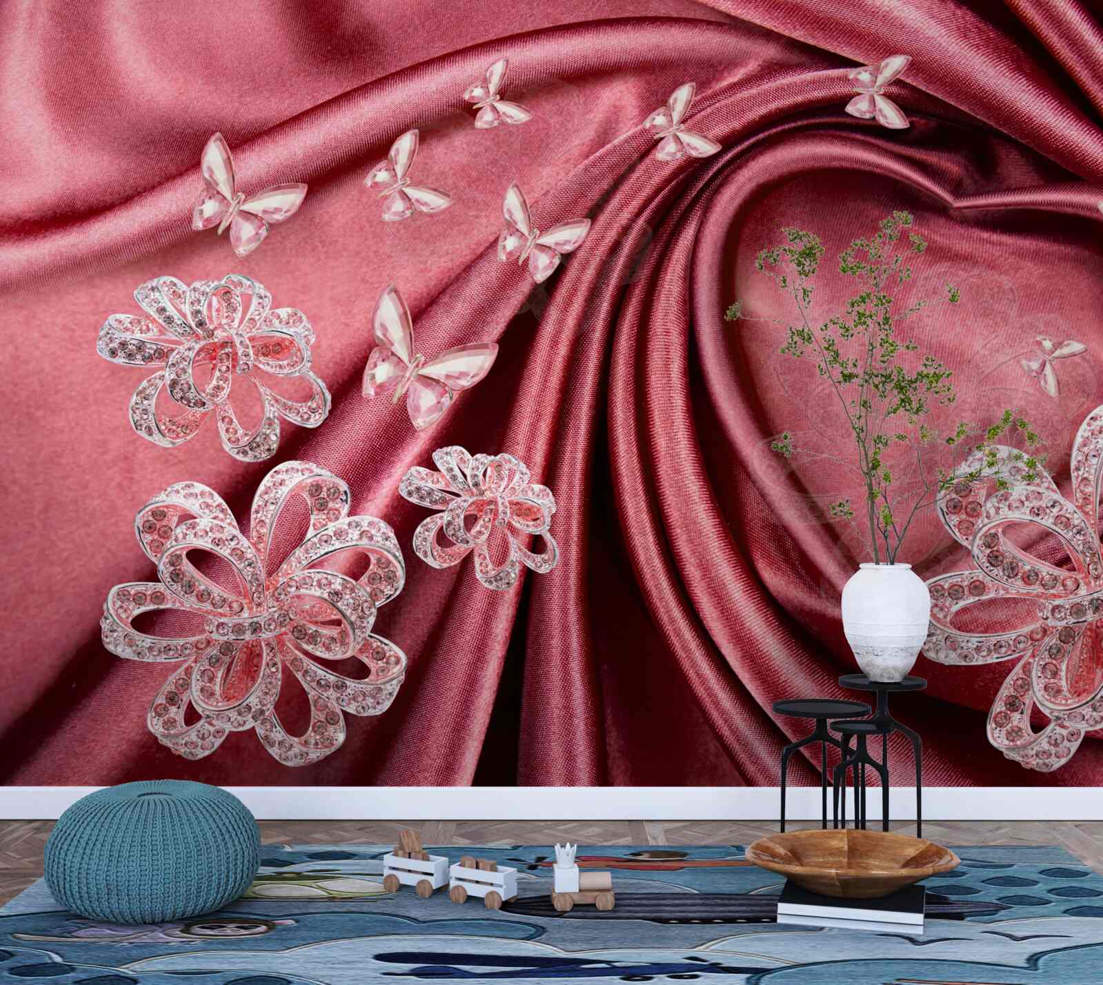 Fototapeta ozdoby kwiatowe umieszczone na jedwabiu