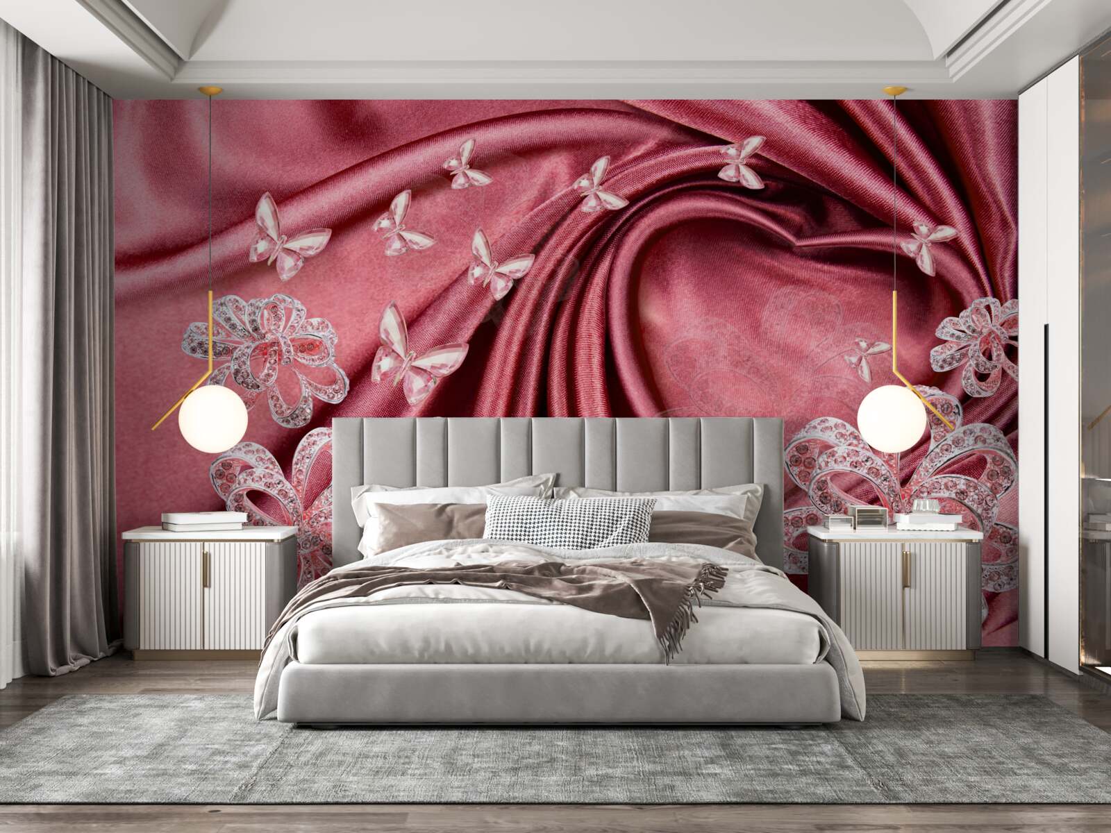 Fototapeta ozdoby kwiatowe umieszczone na jedwabiu