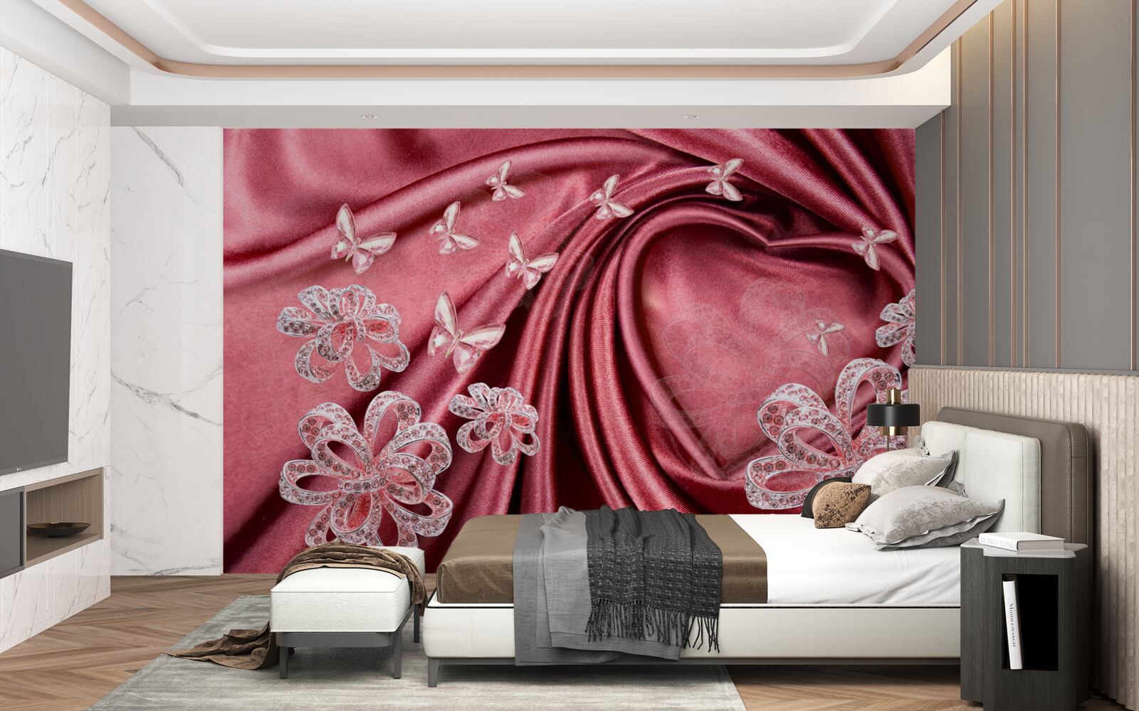 Fototapeta ozdoby kwiatowe umieszczone na jedwabiu