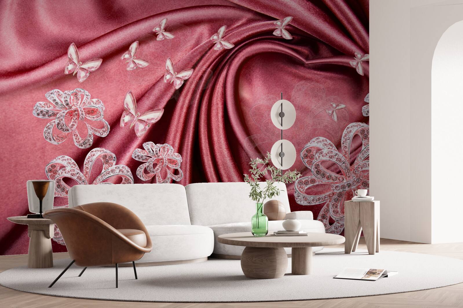 Fototapeta ozdoby kwiatowe umieszczone na jedwabiu