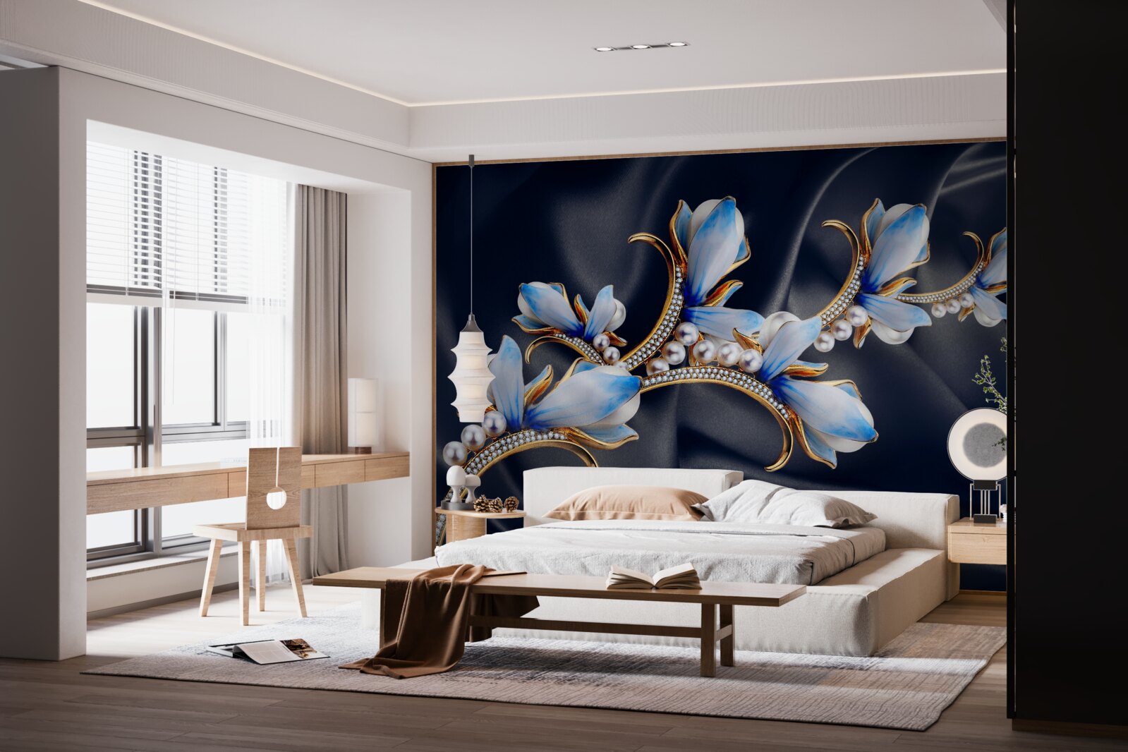 Fototapeta gałęzie drzewa magnolii, które nie otworzyło jeszcze swoich niebieskich kwiatów