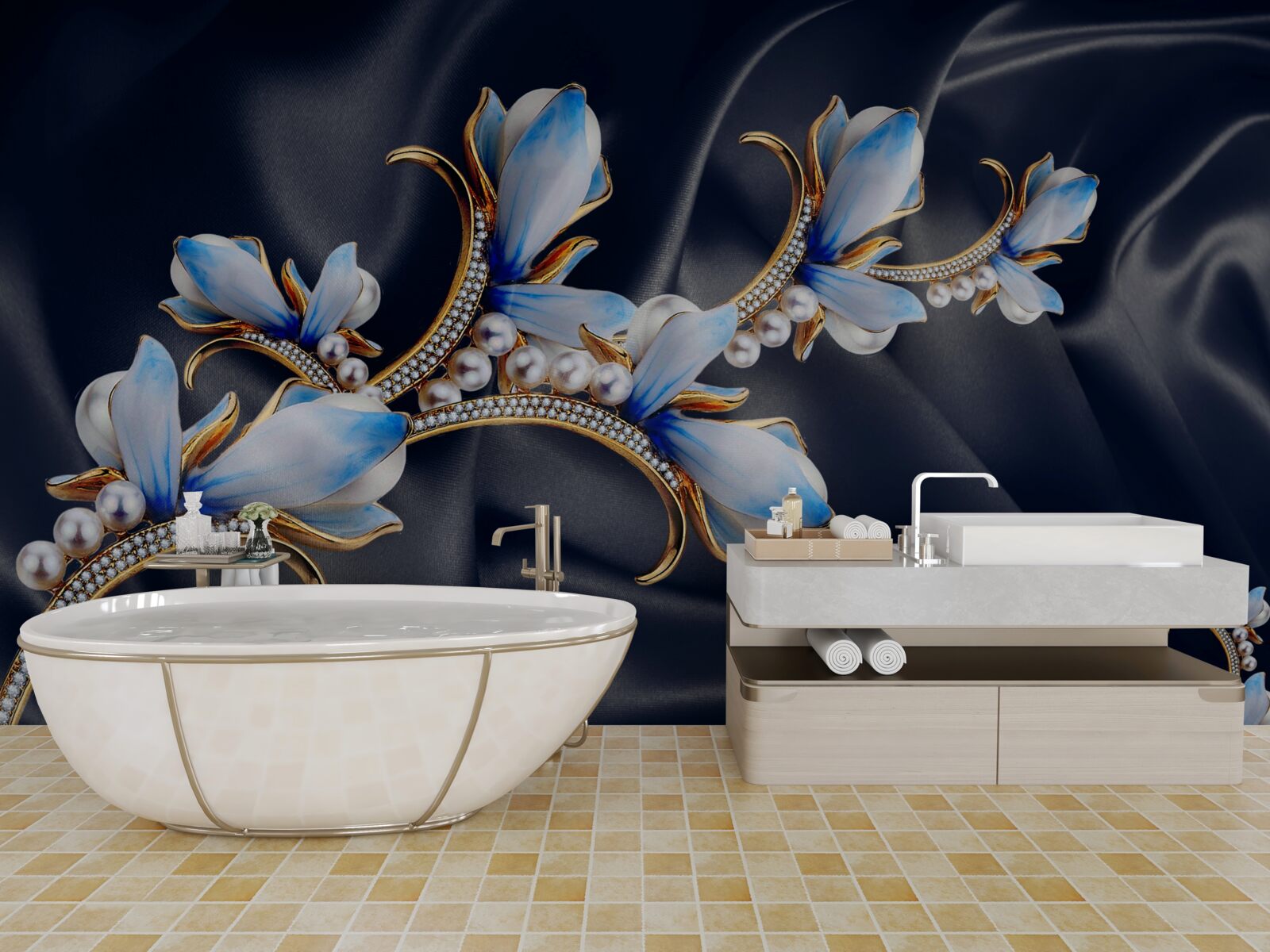 Fototapeta gałęzie drzewa magnolii, które nie otworzyło jeszcze swoich niebieskich kwiatów