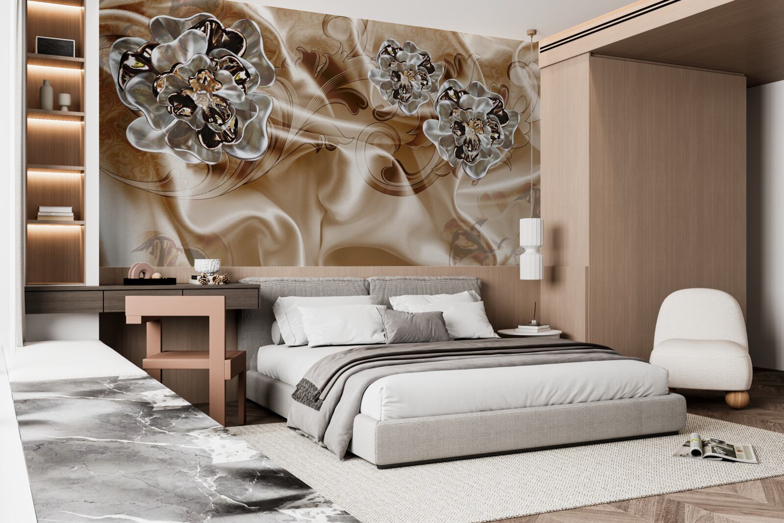 Fototapeta gra w czary z dżetów na brzoskwiniowym jedwabiu