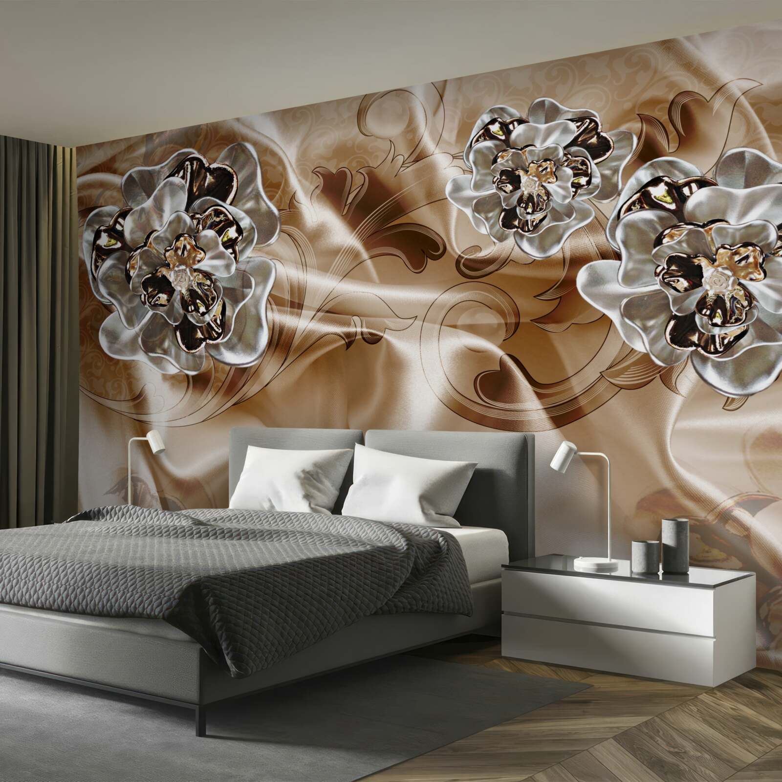 Fototapeta gra w czary z dżetów na brzoskwiniowym jedwabiu