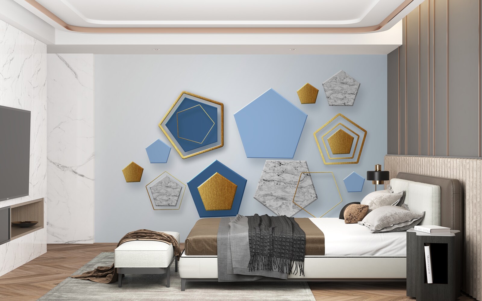 Fototapeta sześciokąty w różnych odcieniach kolorystycznych