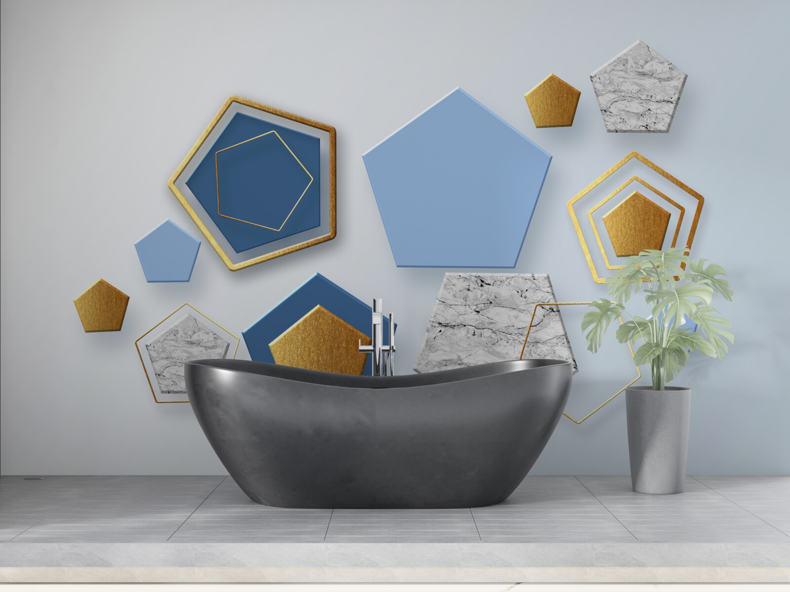 Fototapeta sześciokąty w różnych odcieniach kolorystycznych