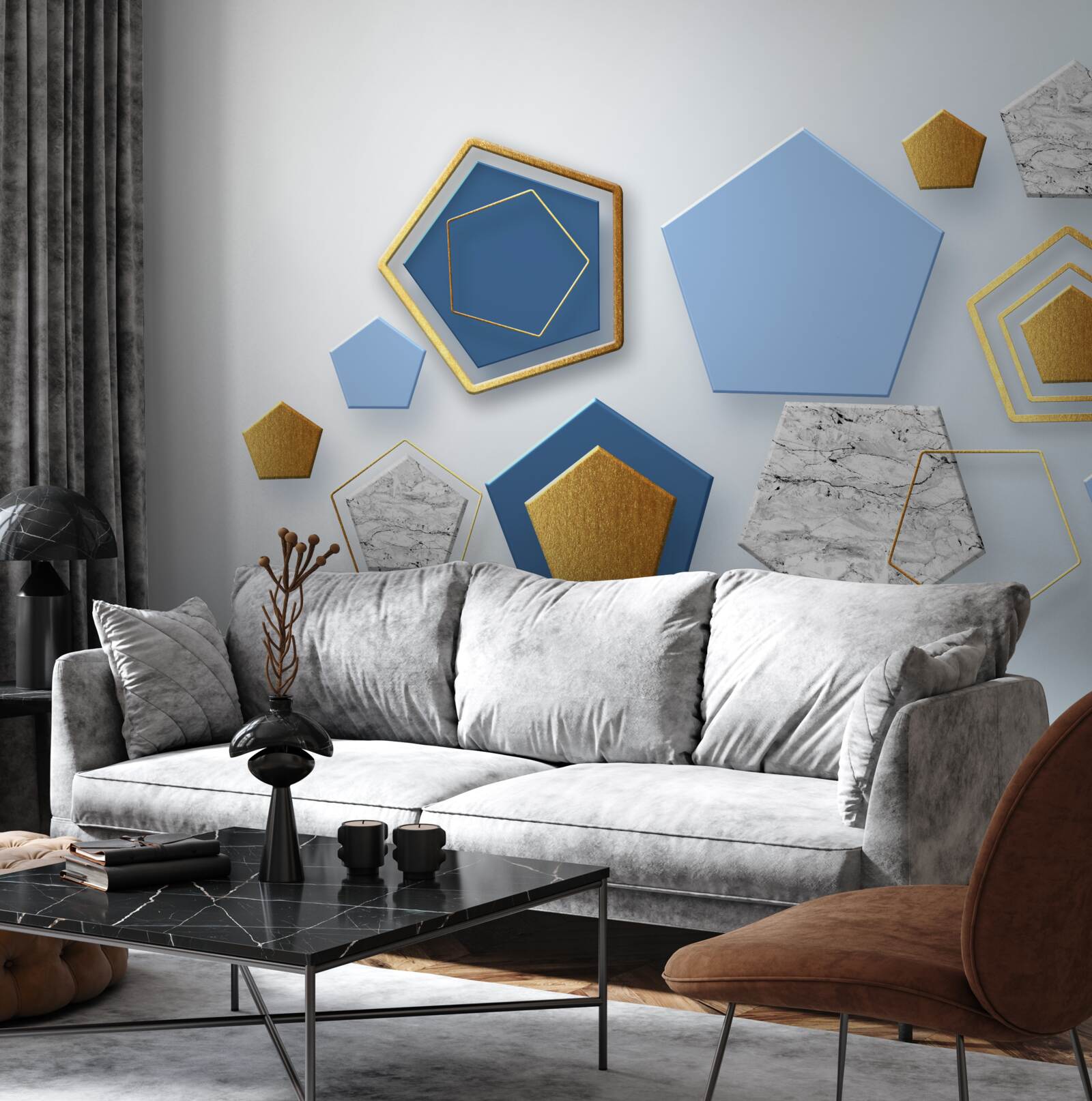 Fototapeta sześciokąty w różnych odcieniach kolorystycznych