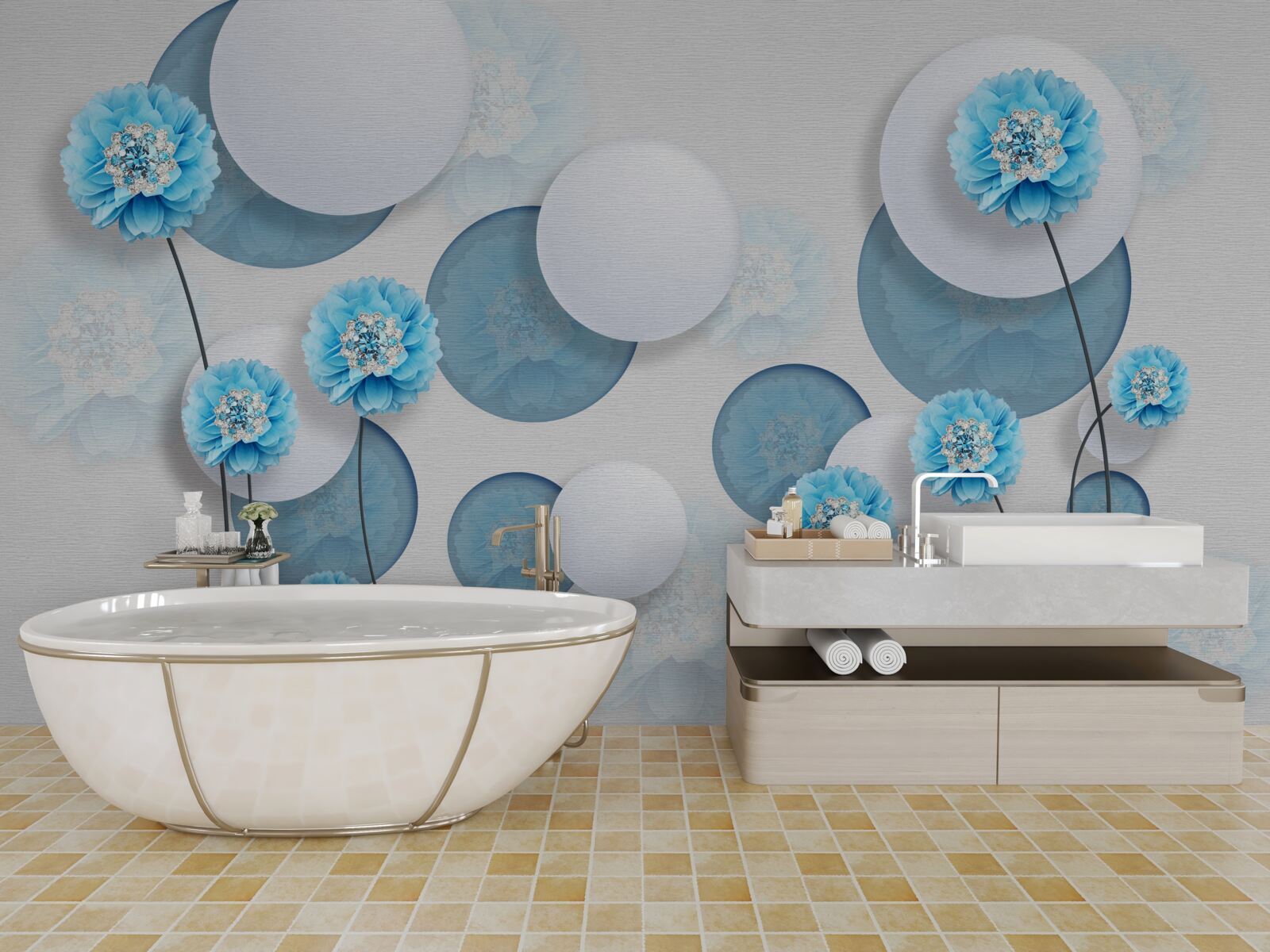 Fototapeta abstrakcja i niebieskie goździki