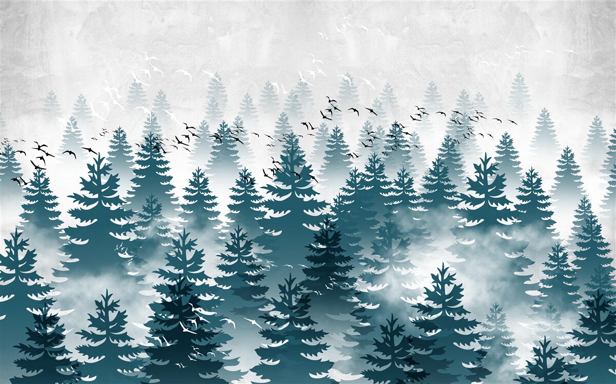 Fototapeta mglista zasłona spowijała iglasty gaj