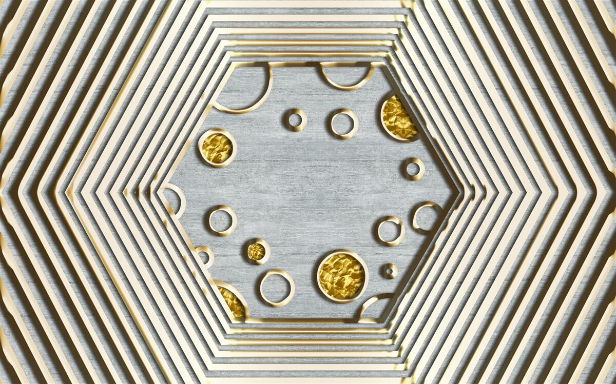 Fototapeta sześciokąt srebrny ze złotym odcieniem