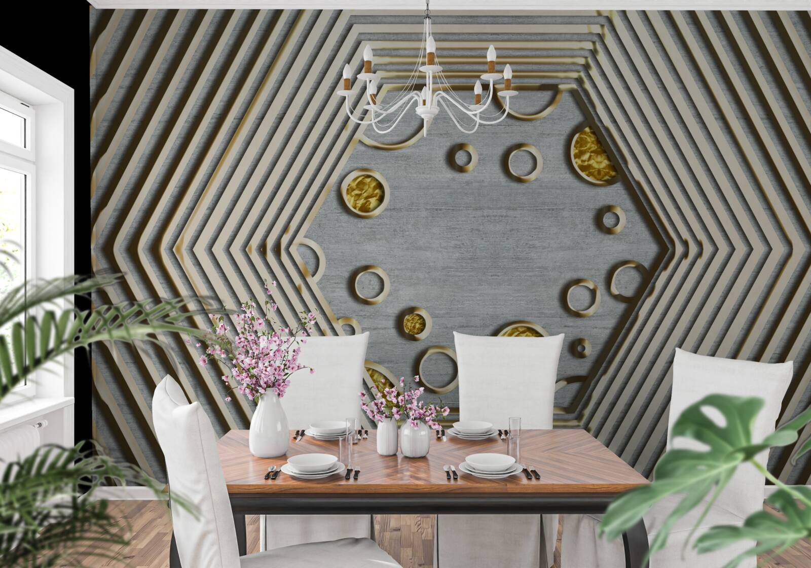 Fototapeta sześciokąt srebrny ze złotym odcieniem