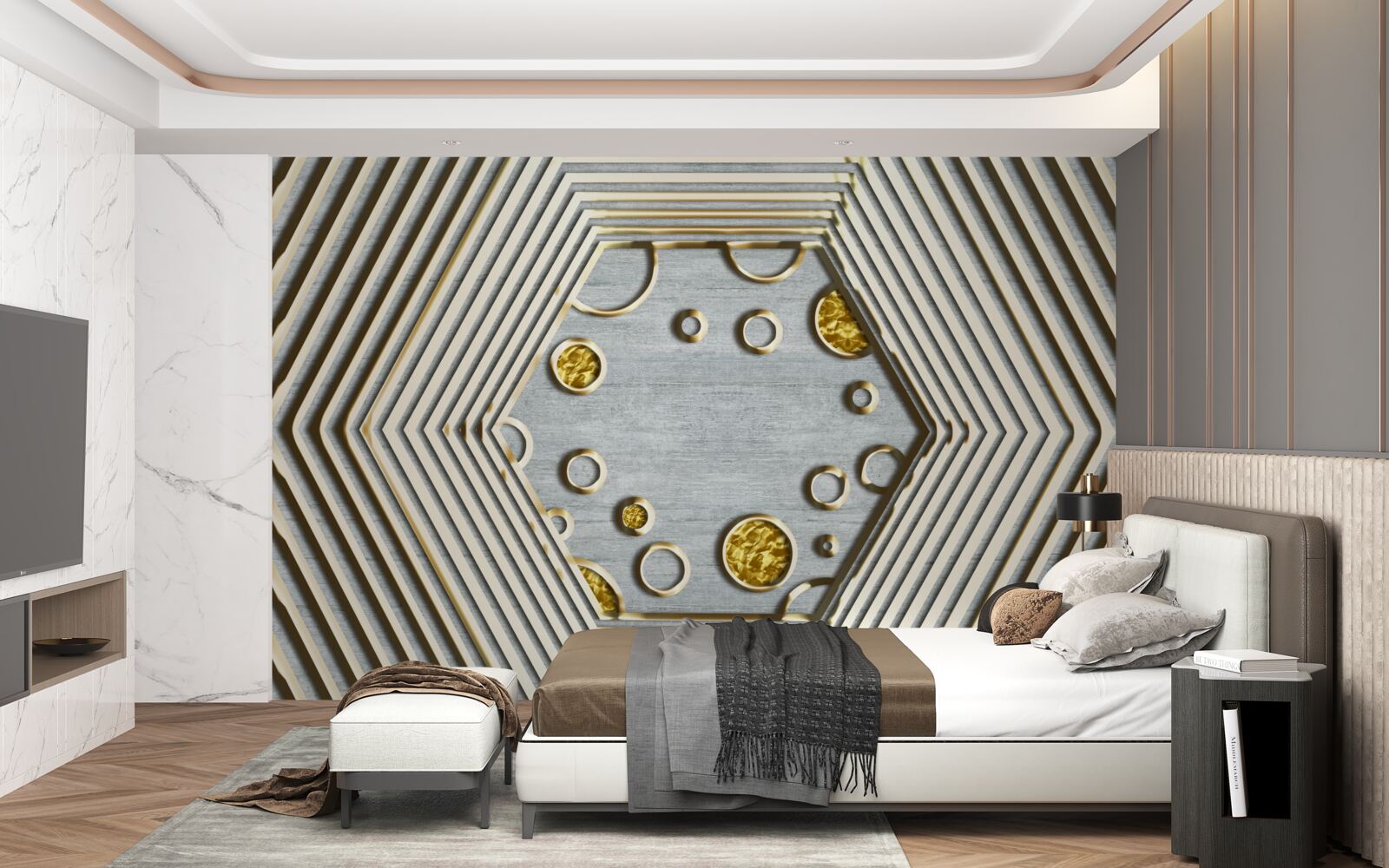 Fototapeta sześciokąt srebrny ze złotym odcieniem