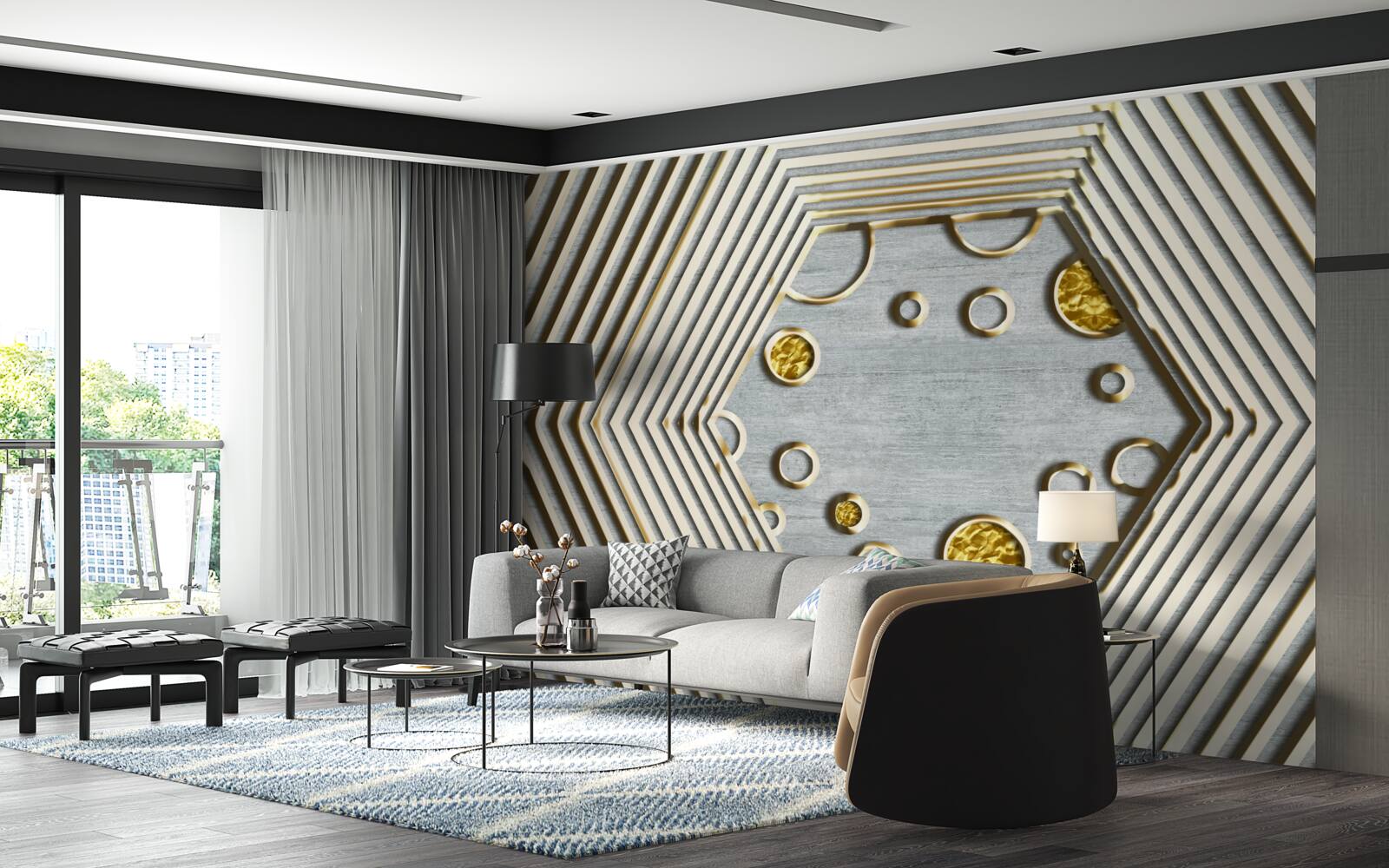 Fototapeta sześciokąt srebrny ze złotym odcieniem