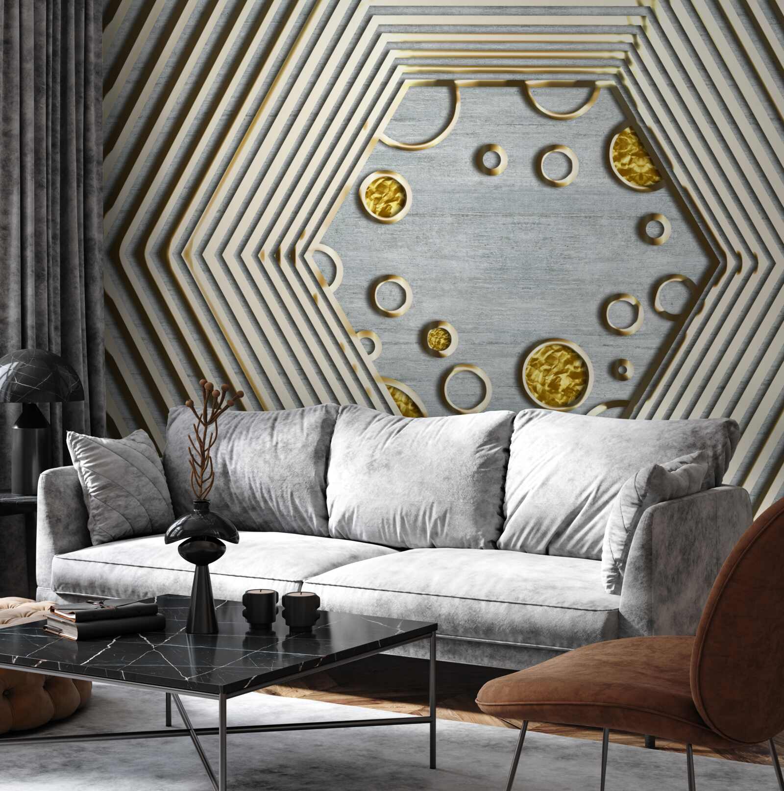 Fototapeta sześciokąt srebrny ze złotym odcieniem