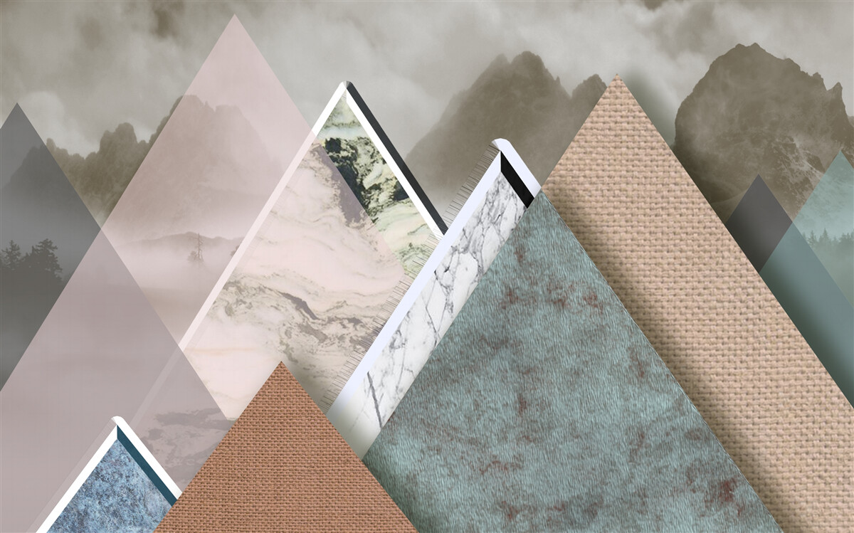 Fototapeta trójkąty o różnych rozmiarach przedstawiające kolorowe góry