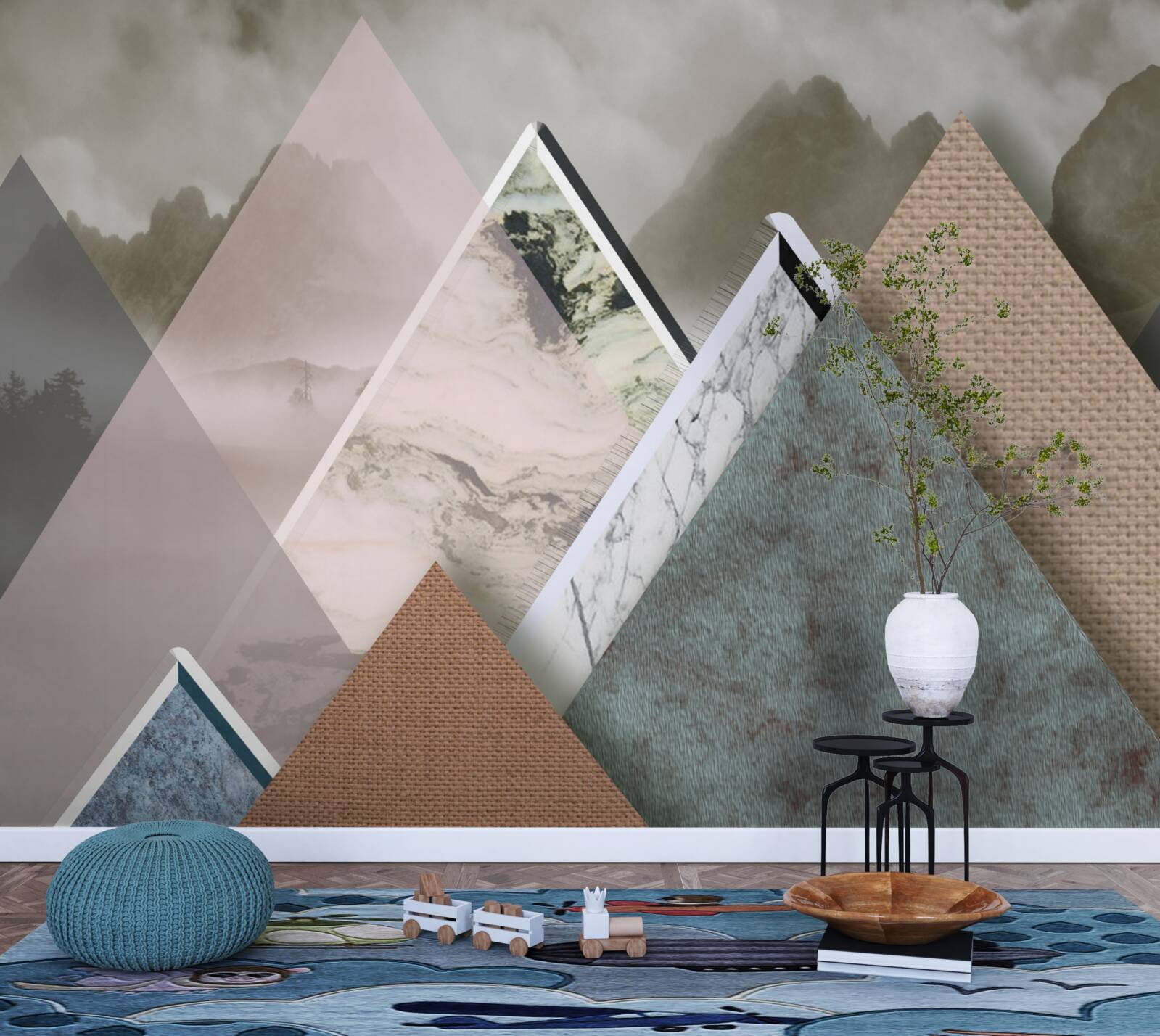 Fototapeta trójkąty o różnych rozmiarach przedstawiające kolorowe góry