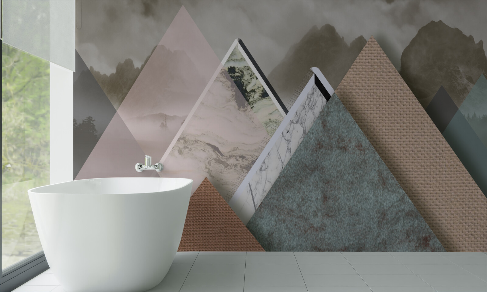 Fototapeta trójkąty o różnych rozmiarach przedstawiające kolorowe góry