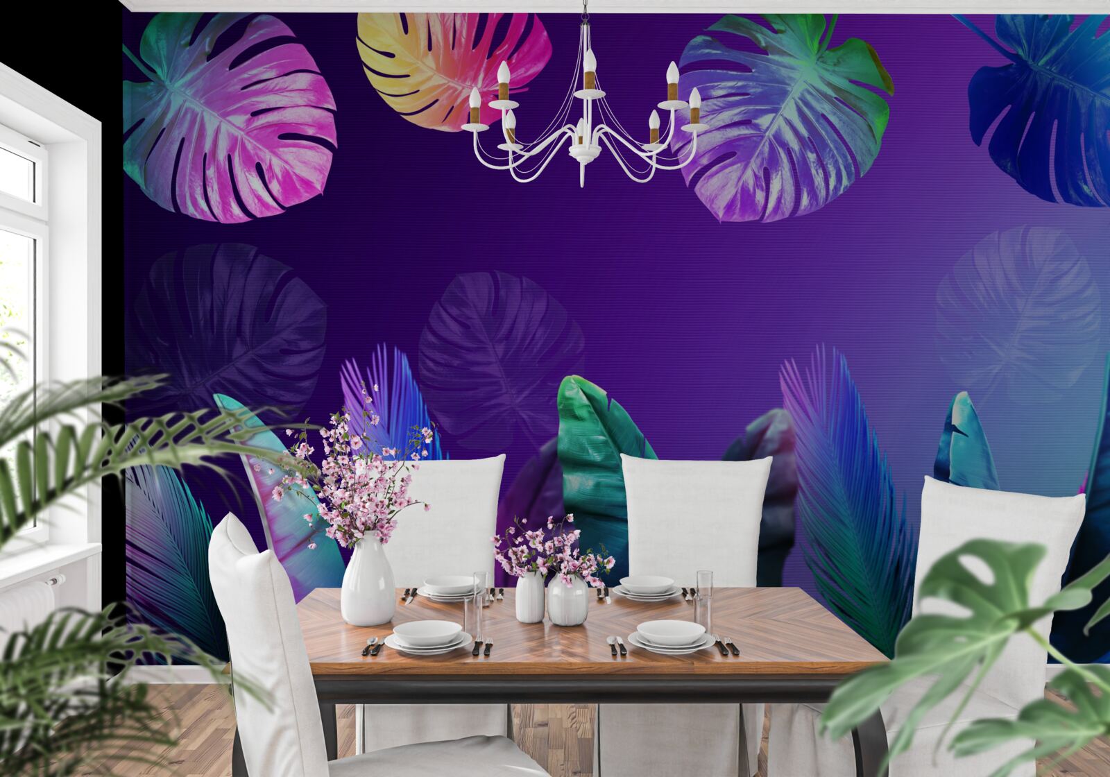 Fototapeta liście tropikalne w odcieniach gradientu