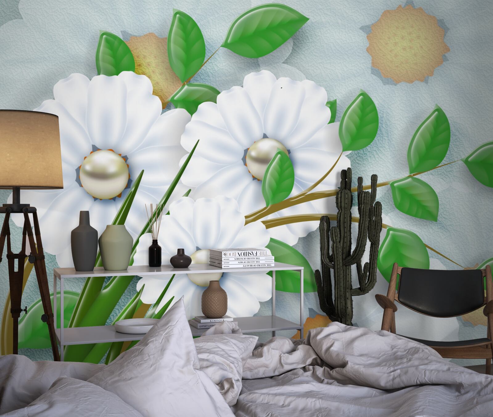 Fototapeta Śnieżnobiałe stokrotki z perłowymi sercami