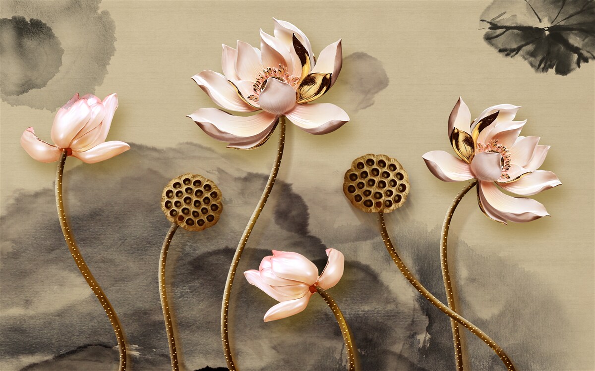 Fototapeta pąki różowych kwiatów kołyszą się na wietrze