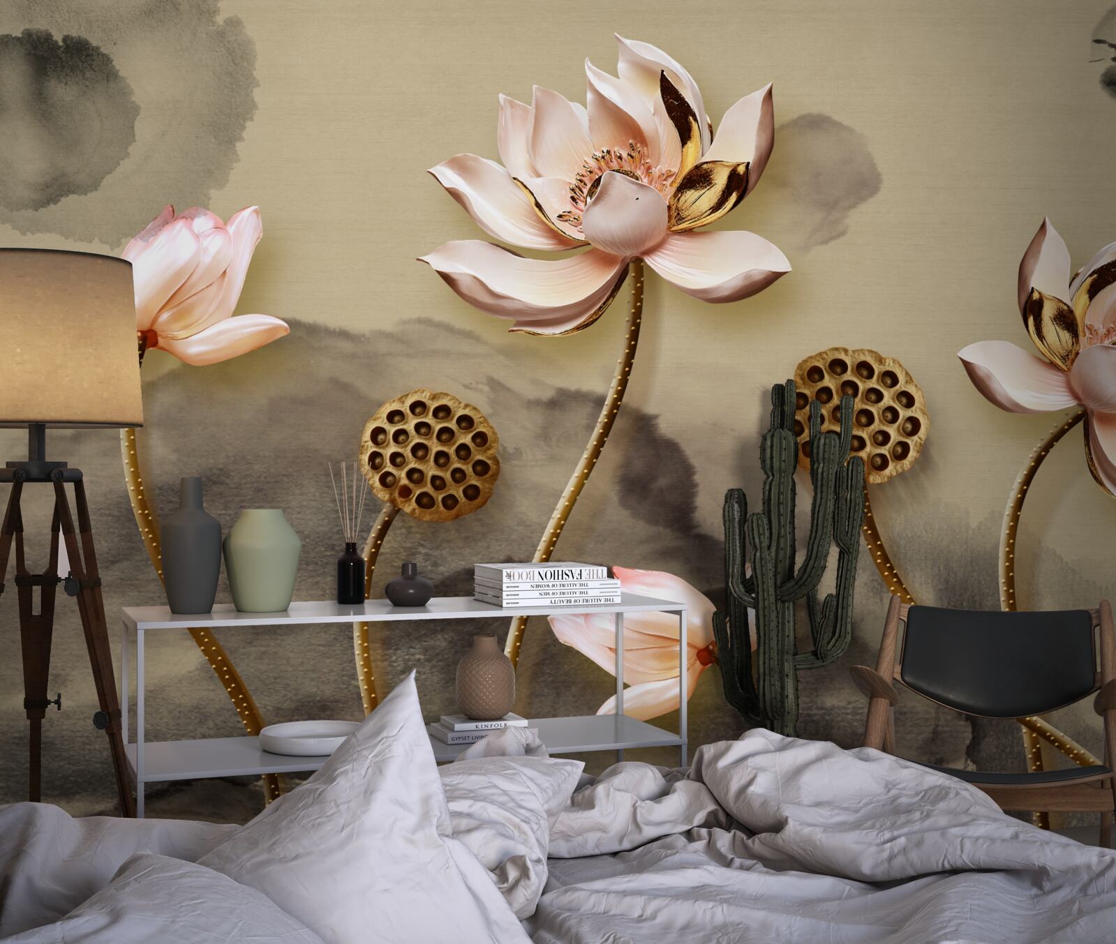 Fototapeta pąki różowych kwiatów kołyszą się na wietrze