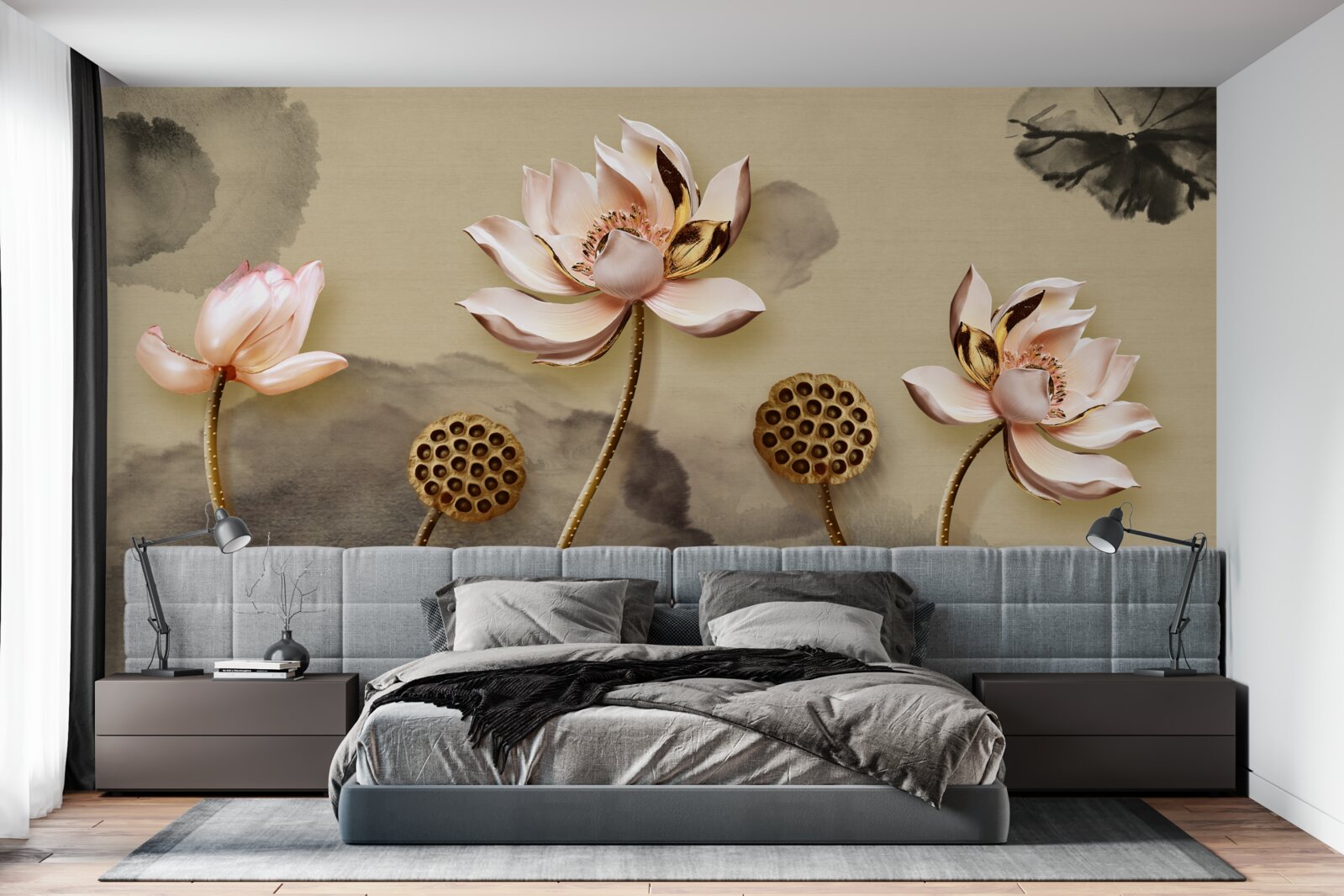 Fototapeta pąki różowych kwiatów kołyszą się na wietrze