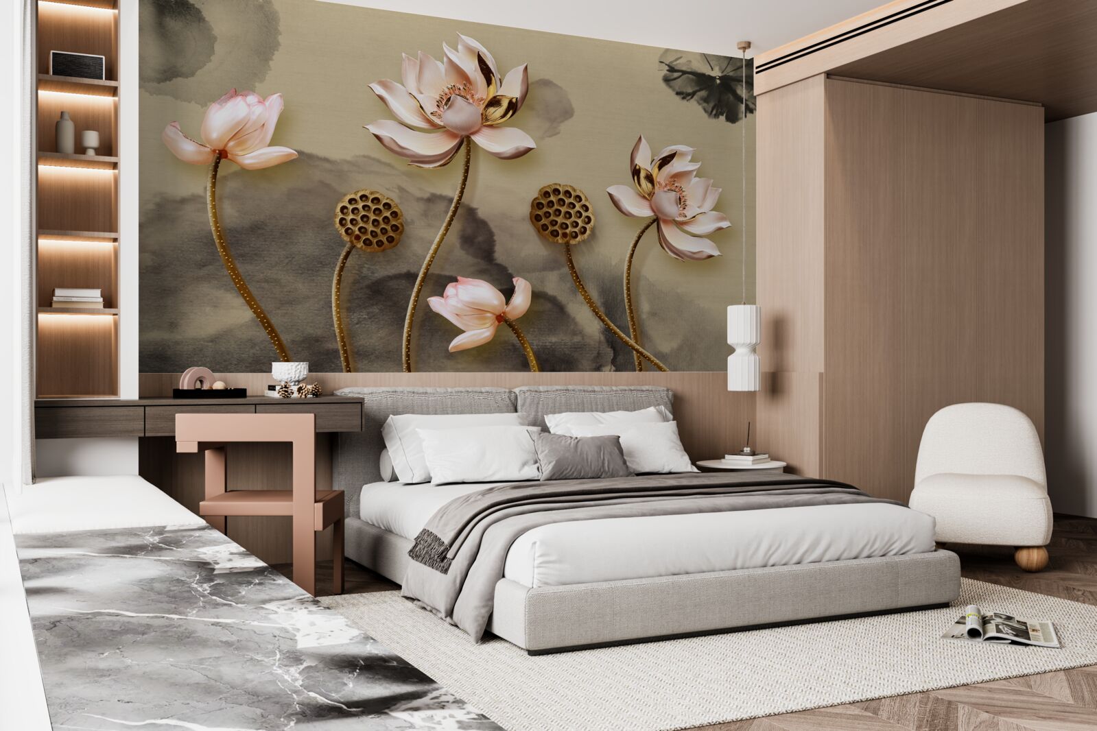 Fototapeta pąki różowych kwiatów kołyszą się na wietrze