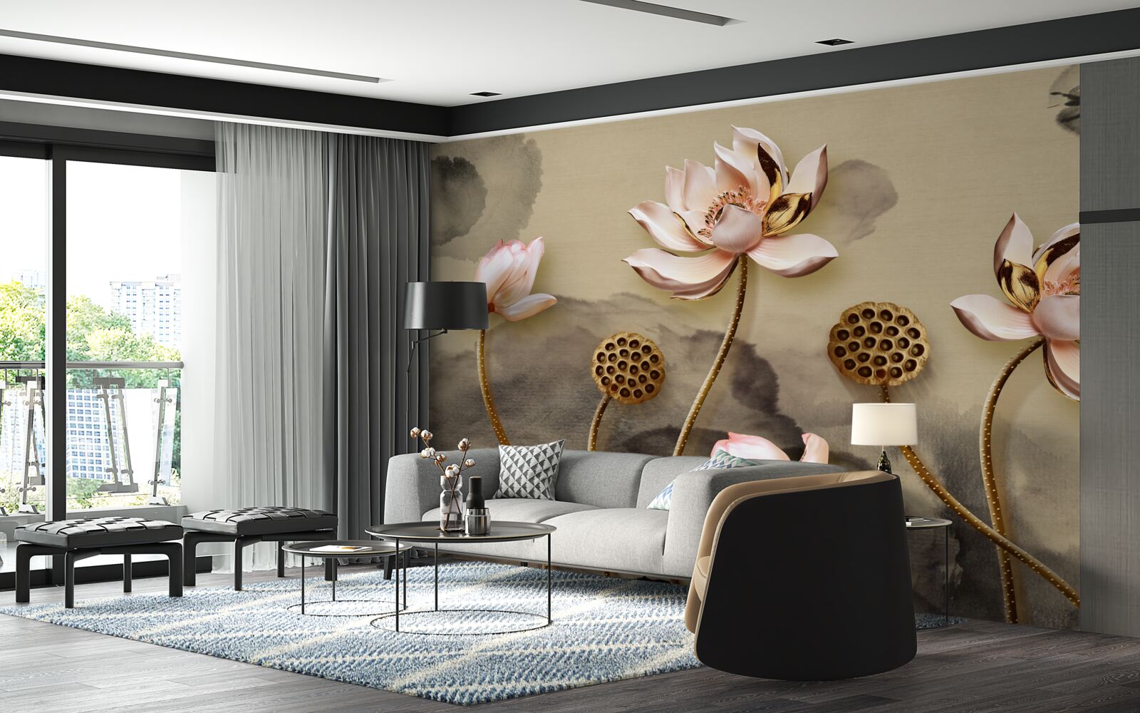 Fototapeta pąki różowych kwiatów kołyszą się na wietrze