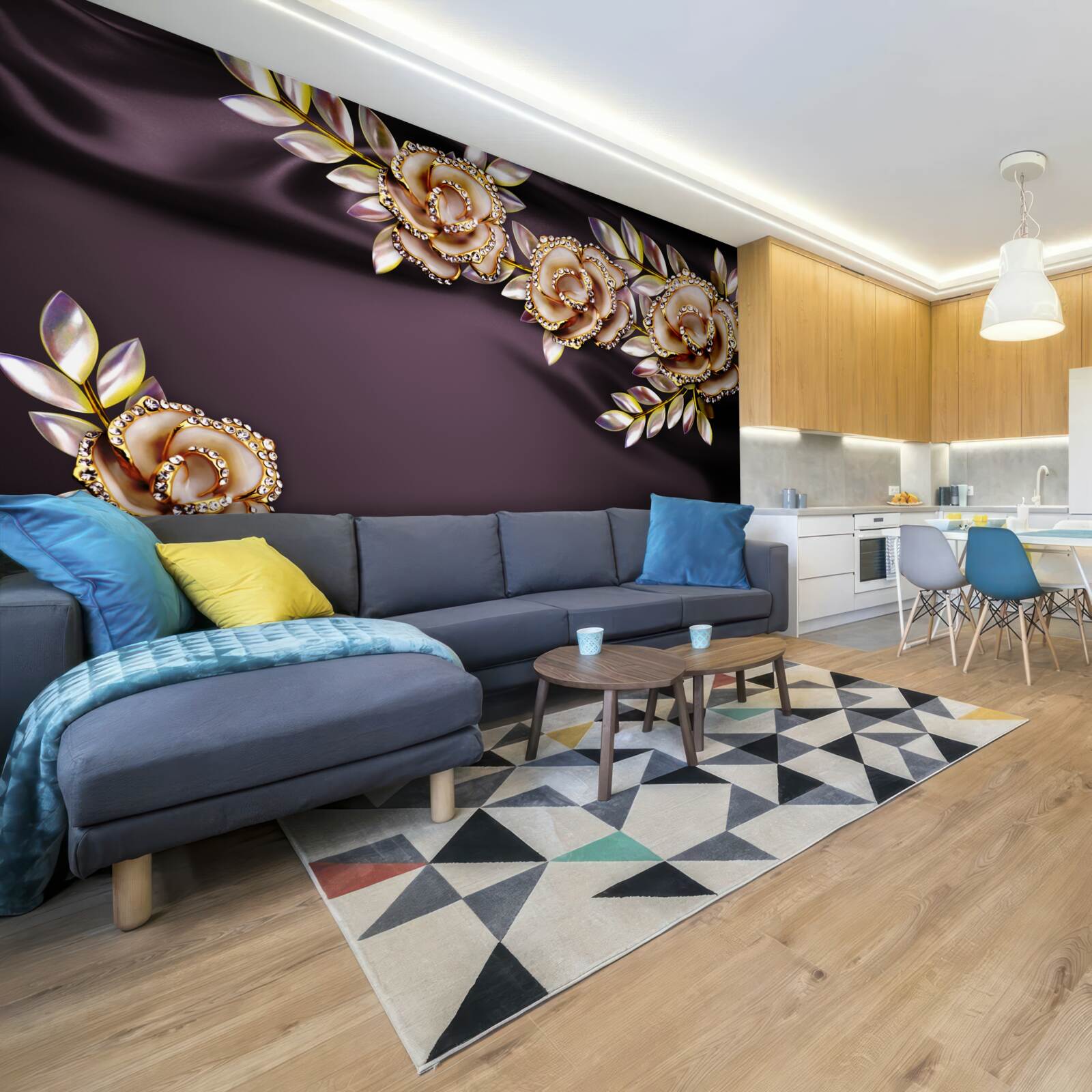 Fototapeta róże wykonane ze złota z listkami wykonanymi w formie dekoracji