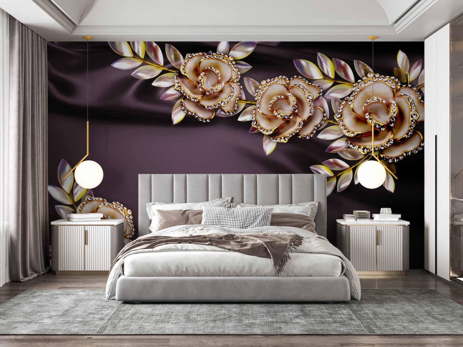 Fototapeta róże wykonane ze złota z listkami wykonanymi w formie dekoracji