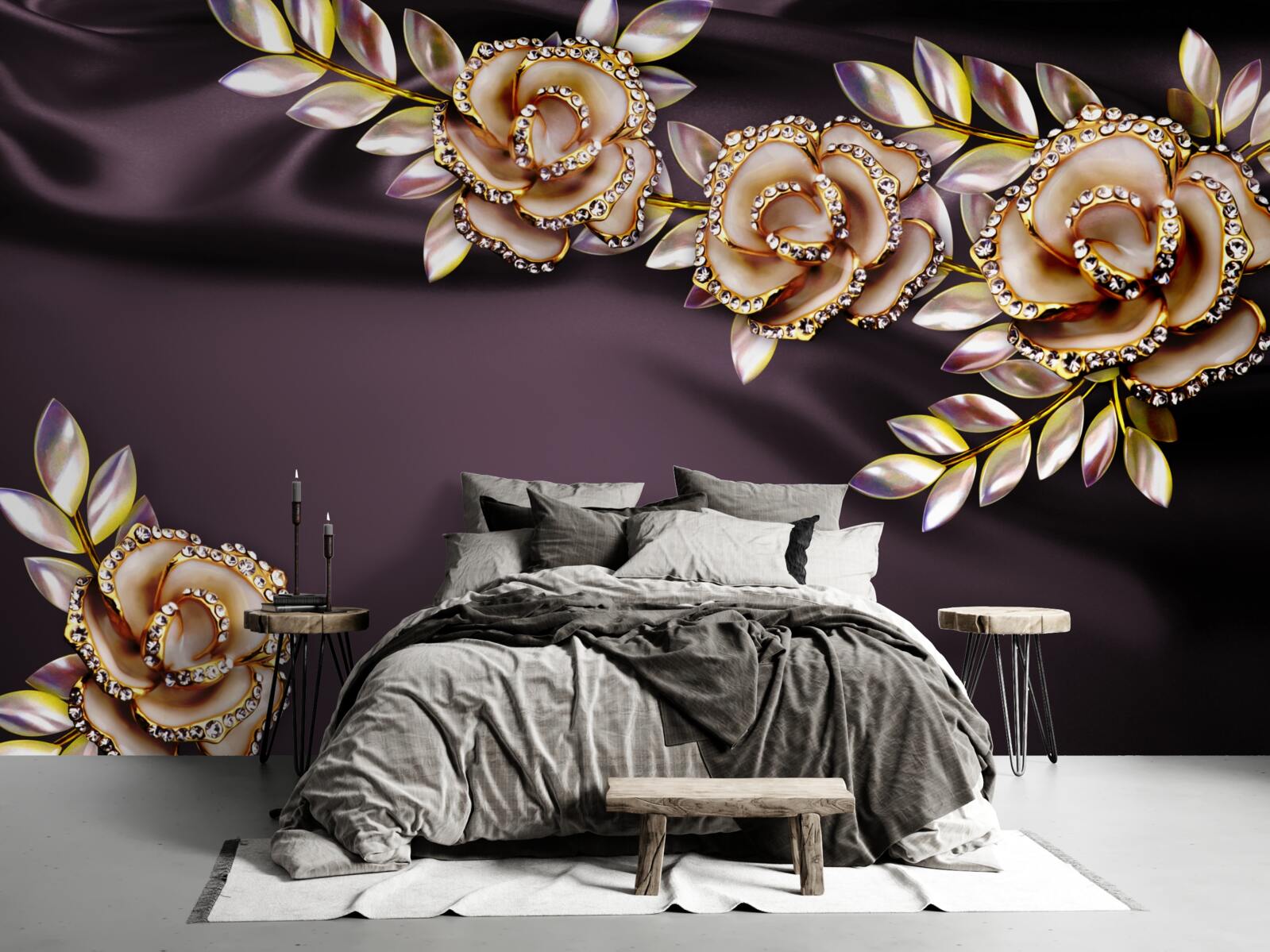 Fototapeta róże wykonane ze złota z listkami wykonanymi w formie dekoracji