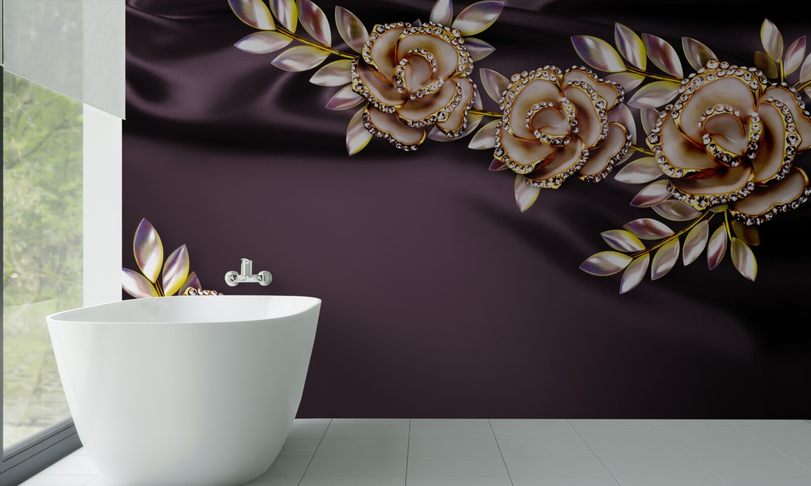 Fototapeta róże wykonane ze złota z listkami wykonanymi w formie dekoracji