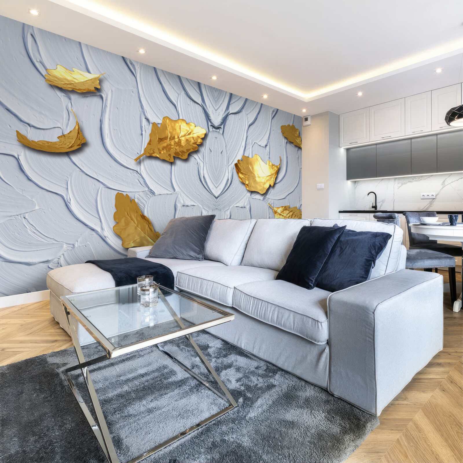 Fototapeta złote liście osiadają na powierzchni wody