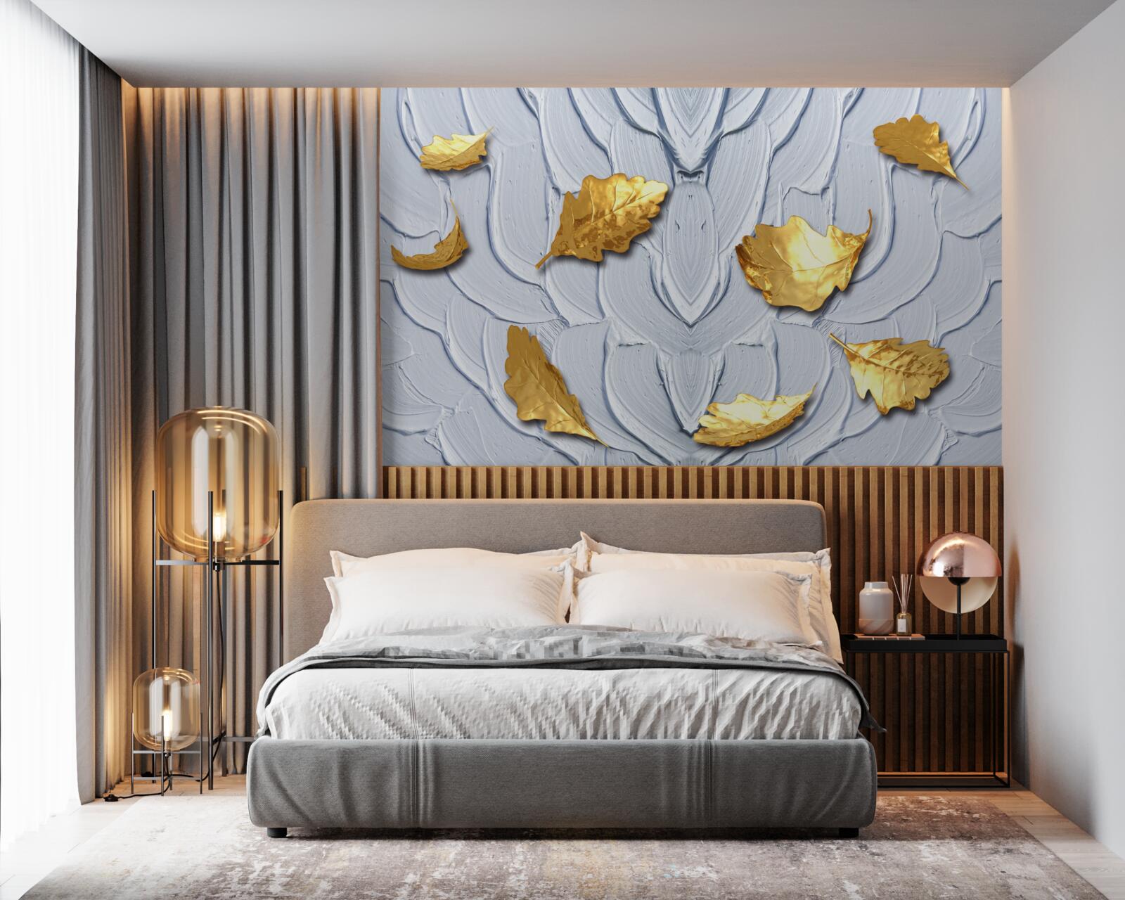 Fototapeta złote liście osiadają na powierzchni wody