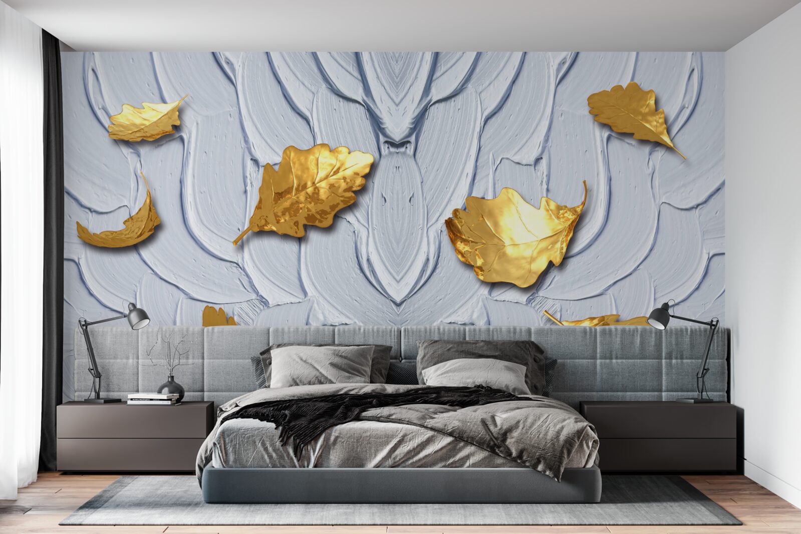 Fototapeta złote liście osiadają na powierzchni wody