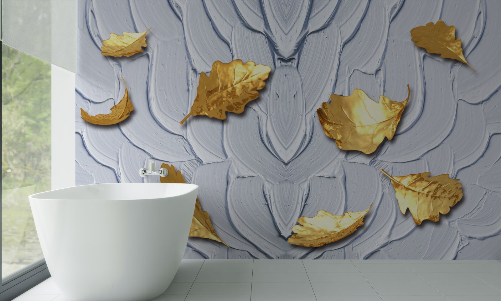 Fototapeta złote liście osiadają na powierzchni wody