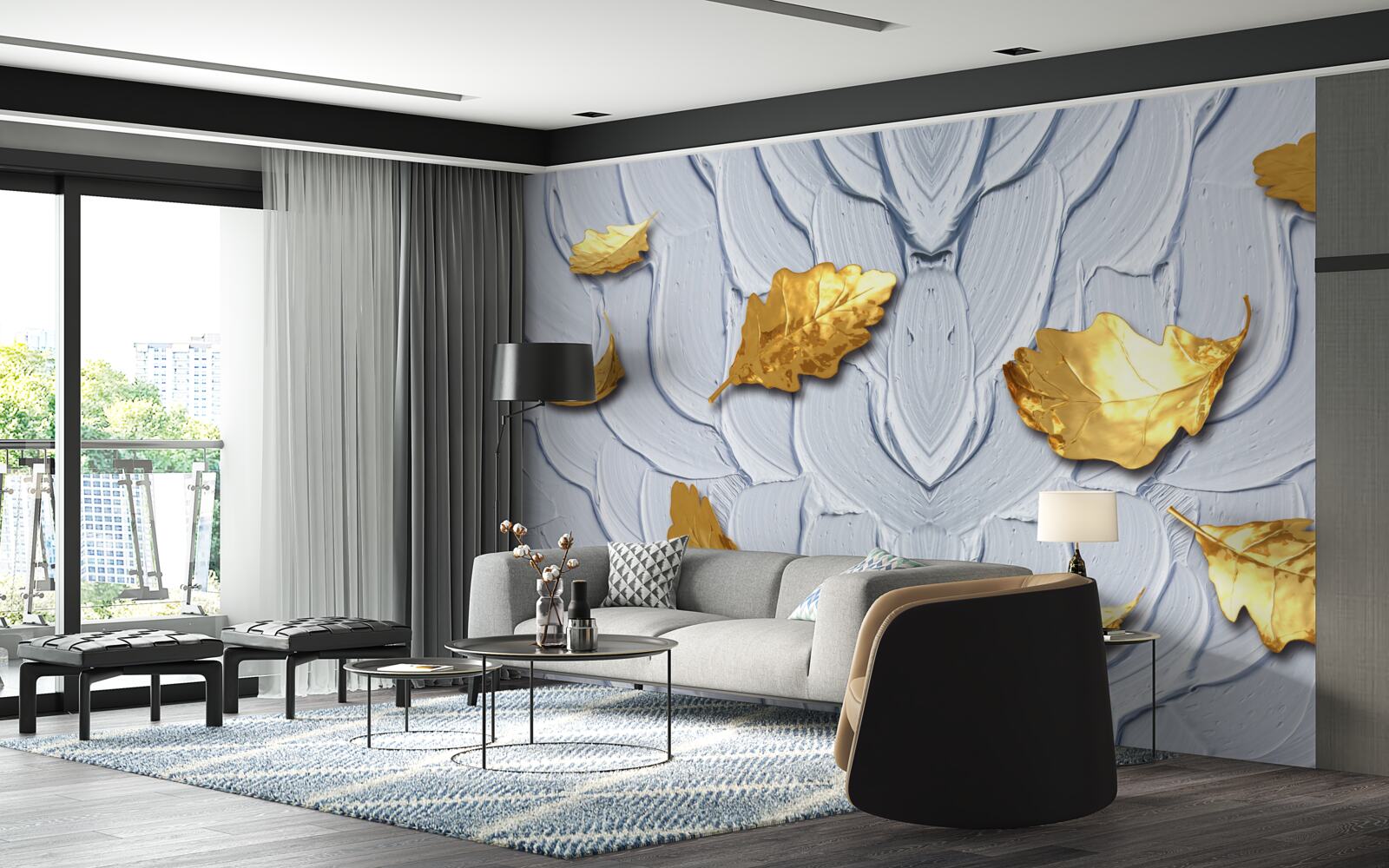 Fototapeta złote liście osiadają na powierzchni wody