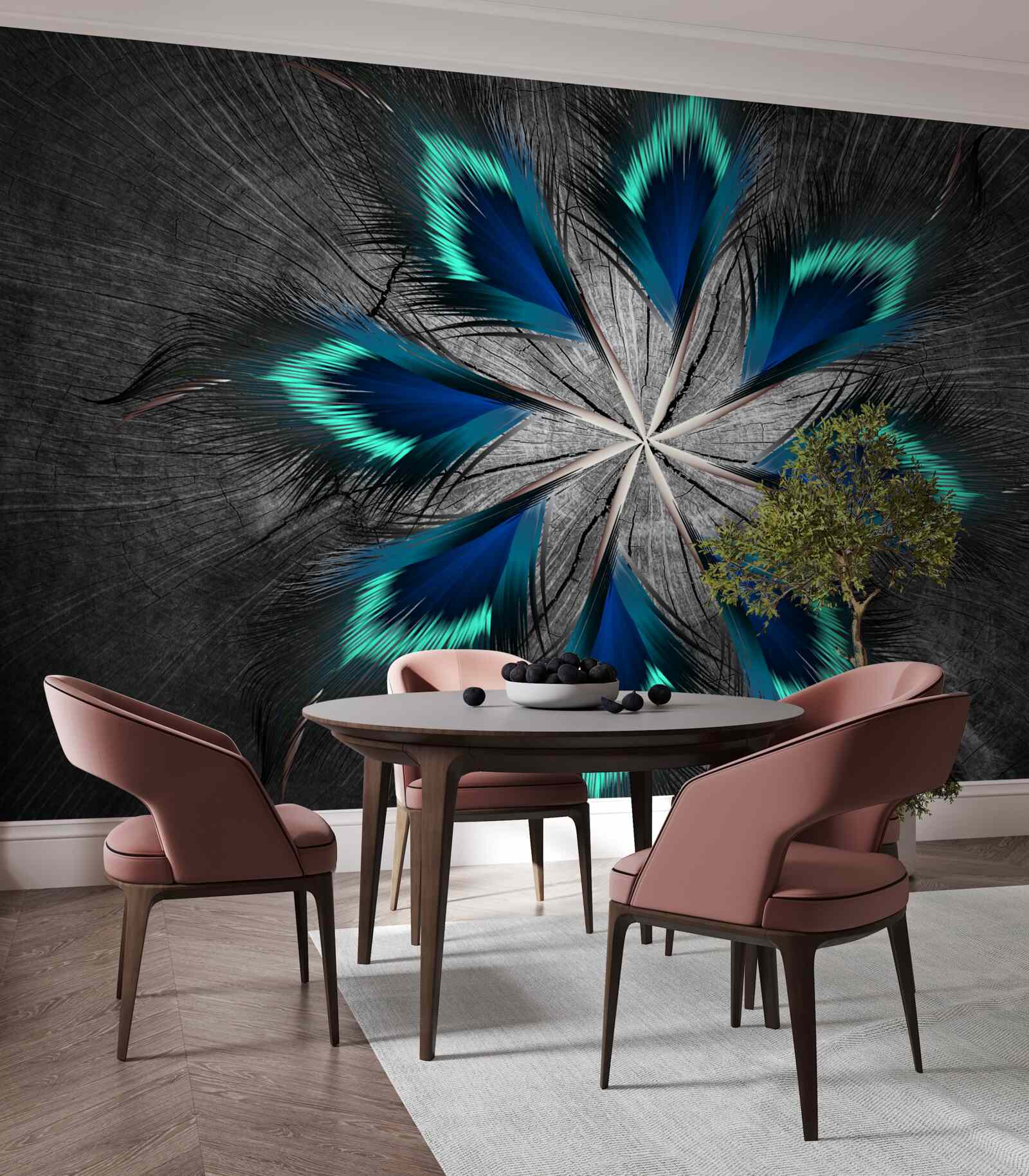 Fototapeta pawie pióra w kształcie gwiazdy z abstrakcyjnym wzorem