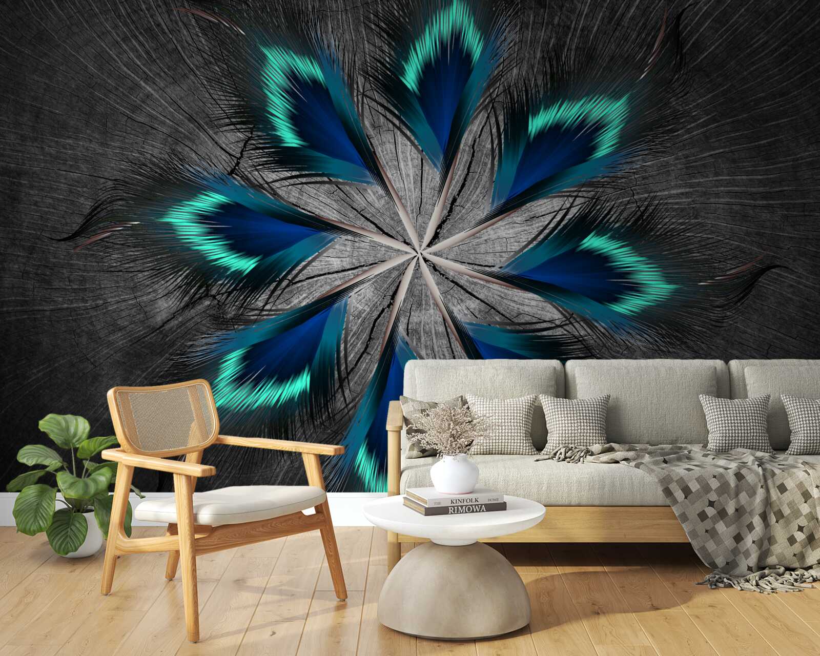 Fototapeta pawie pióra w kształcie gwiazdy z abstrakcyjnym wzorem