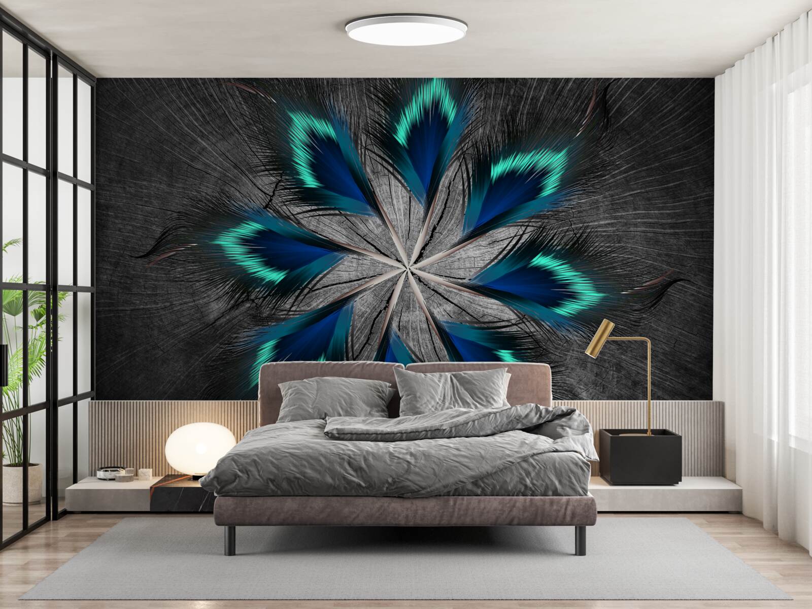 Fototapeta pawie pióra w kształcie gwiazdy z abstrakcyjnym wzorem