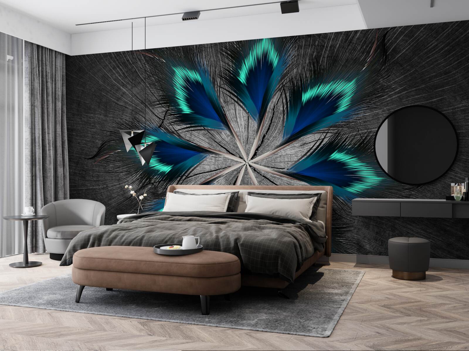 Fototapeta pawie pióra w kształcie gwiazdy z abstrakcyjnym wzorem