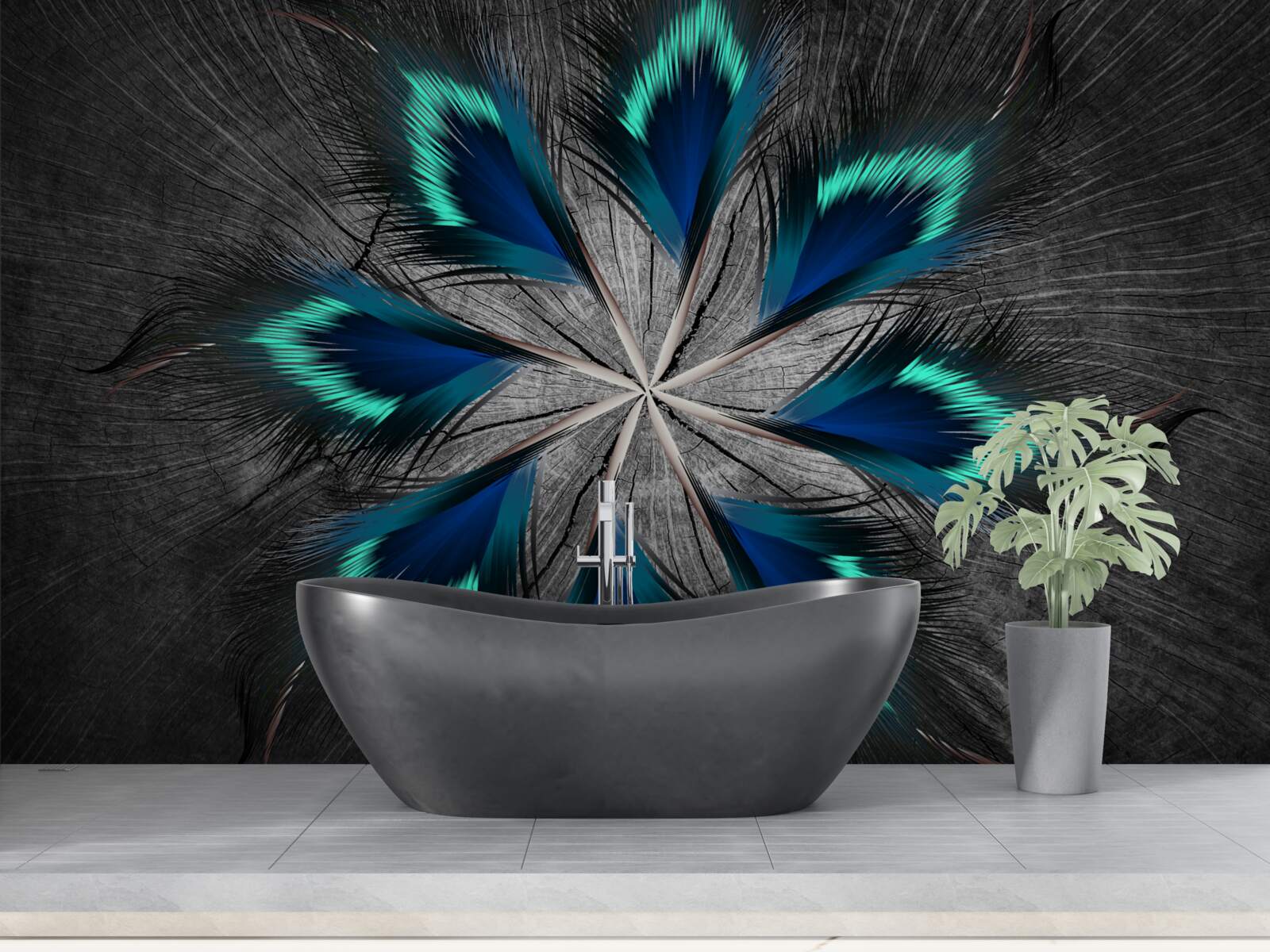 Fototapeta pawie pióra w kształcie gwiazdy z abstrakcyjnym wzorem