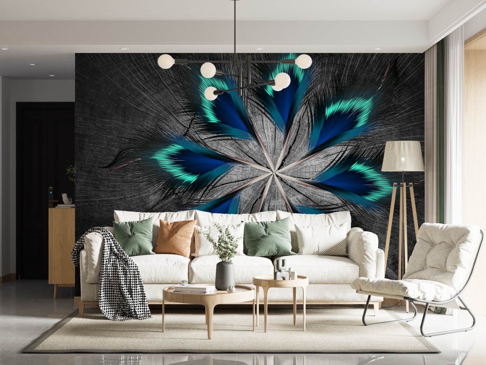 Fototapeta pawie pióra w kształcie gwiazdy z abstrakcyjnym wzorem