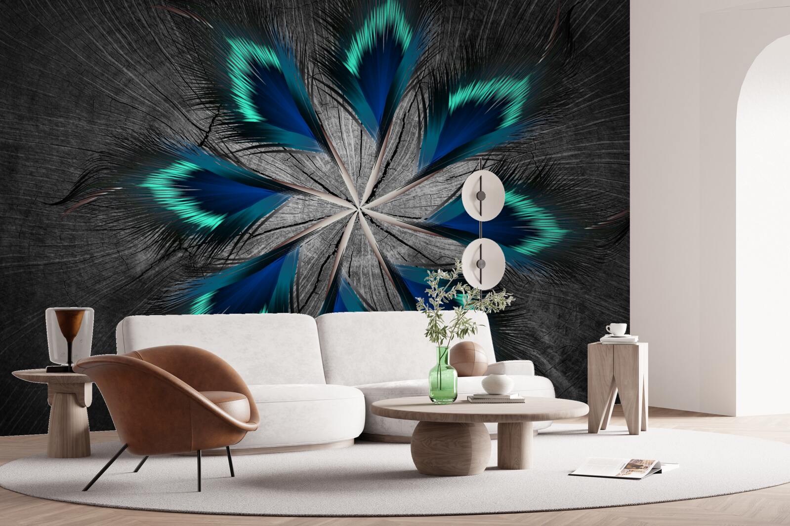 Fototapeta pawie pióra w kształcie gwiazdy z abstrakcyjnym wzorem