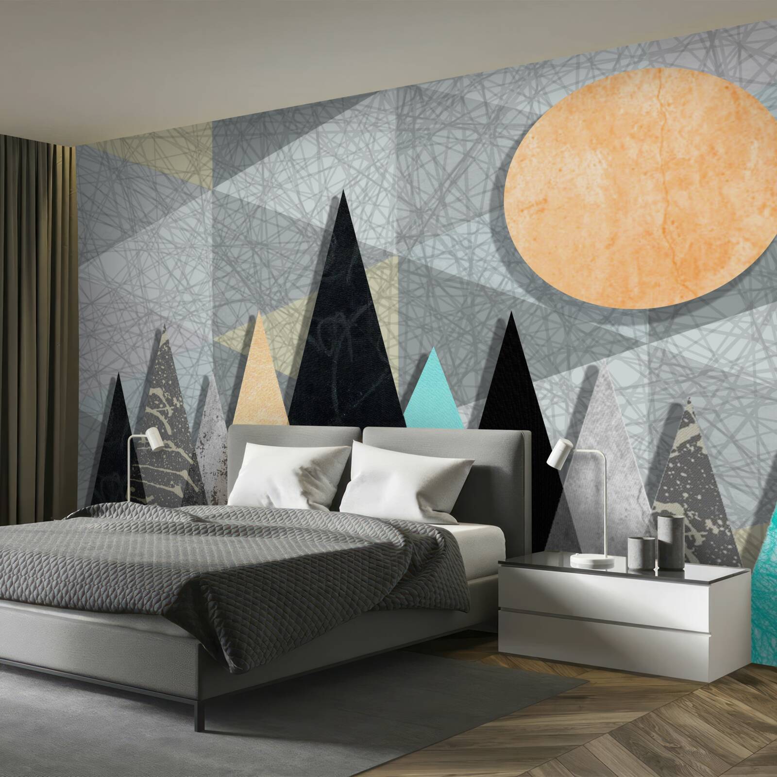 Fototapeta zachodzące słońce nad lasem sosnowym