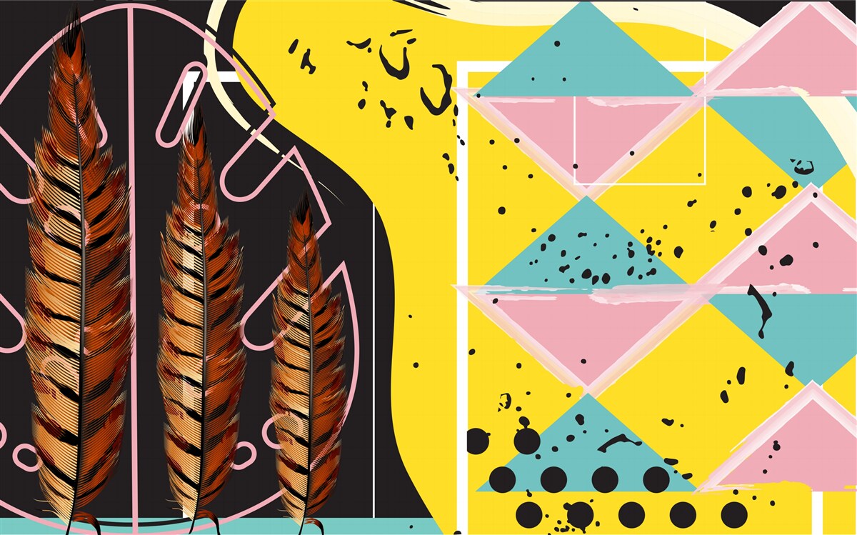 Fototapeta geometryczne kształty w tle wyskakują za żółtymi kłoskami