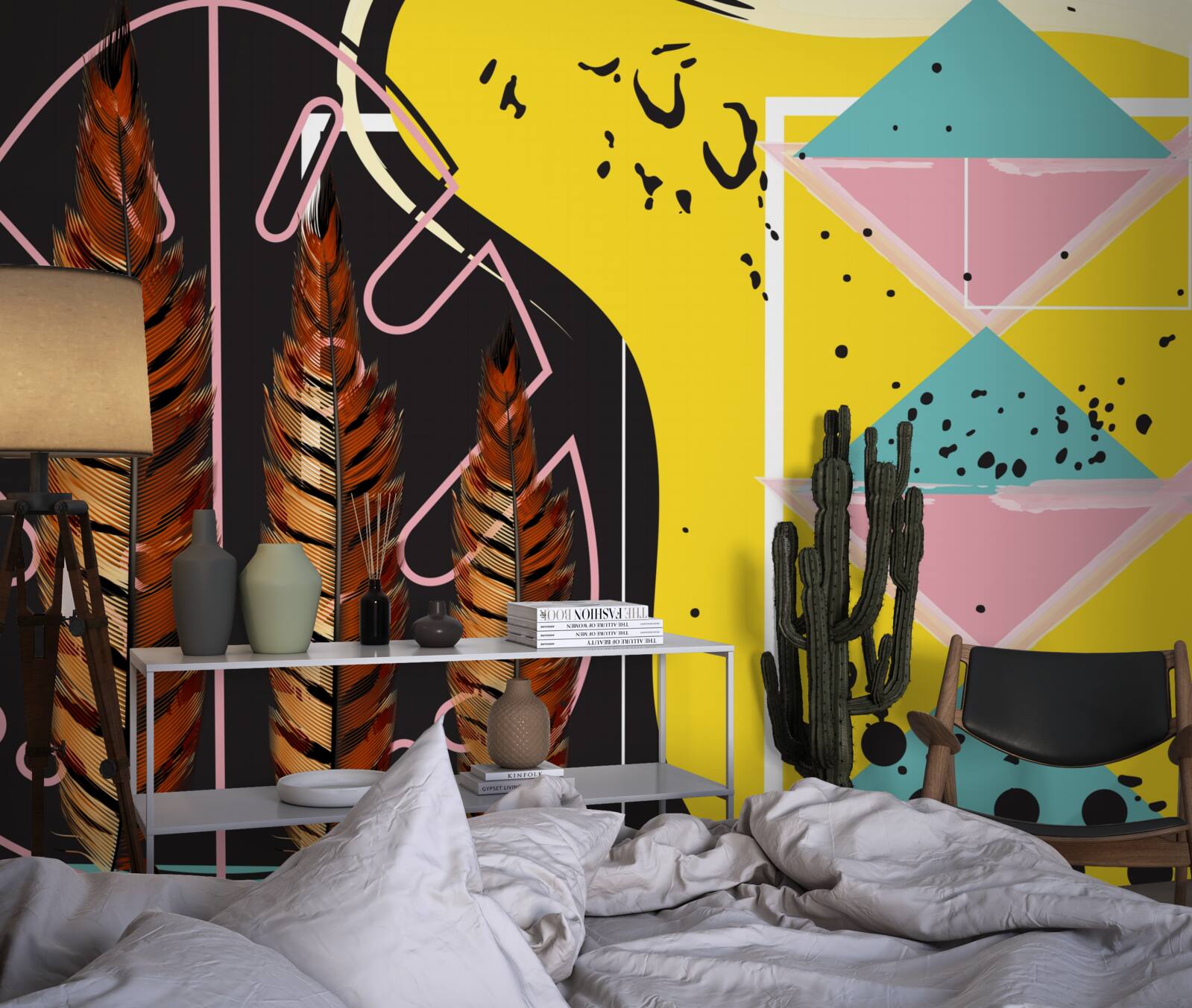 Fototapeta geometryczne kształty w tle wyskakują za żółtymi kłoskami