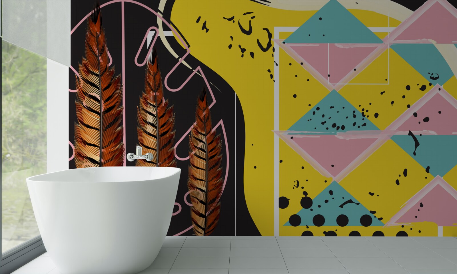 Fototapeta geometryczne kształty w tle wyskakują za żółtymi kłoskami