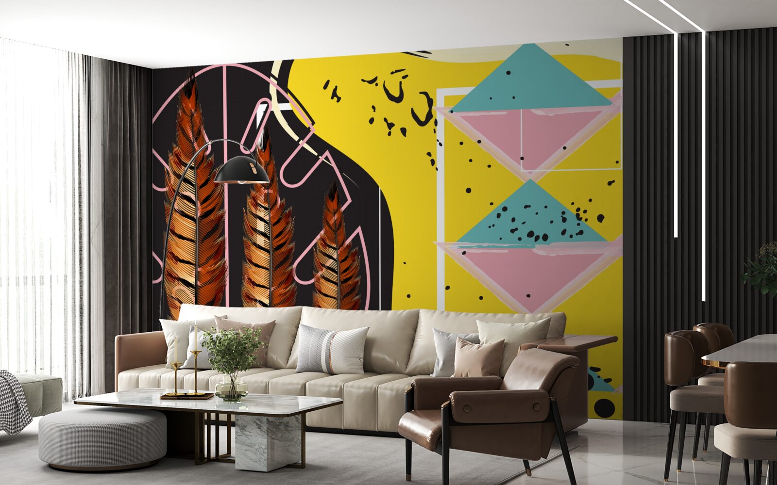 Fototapeta geometryczne kształty w tle wyskakują za żółtymi kłoskami